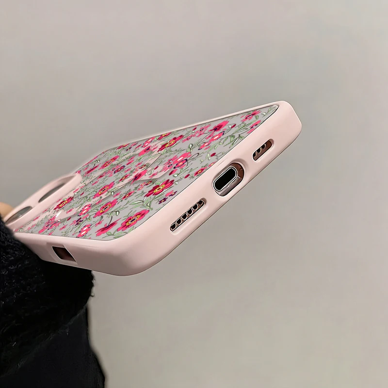 Magnetic Clear Phone Case with Green Leaf & Pink Floral Design