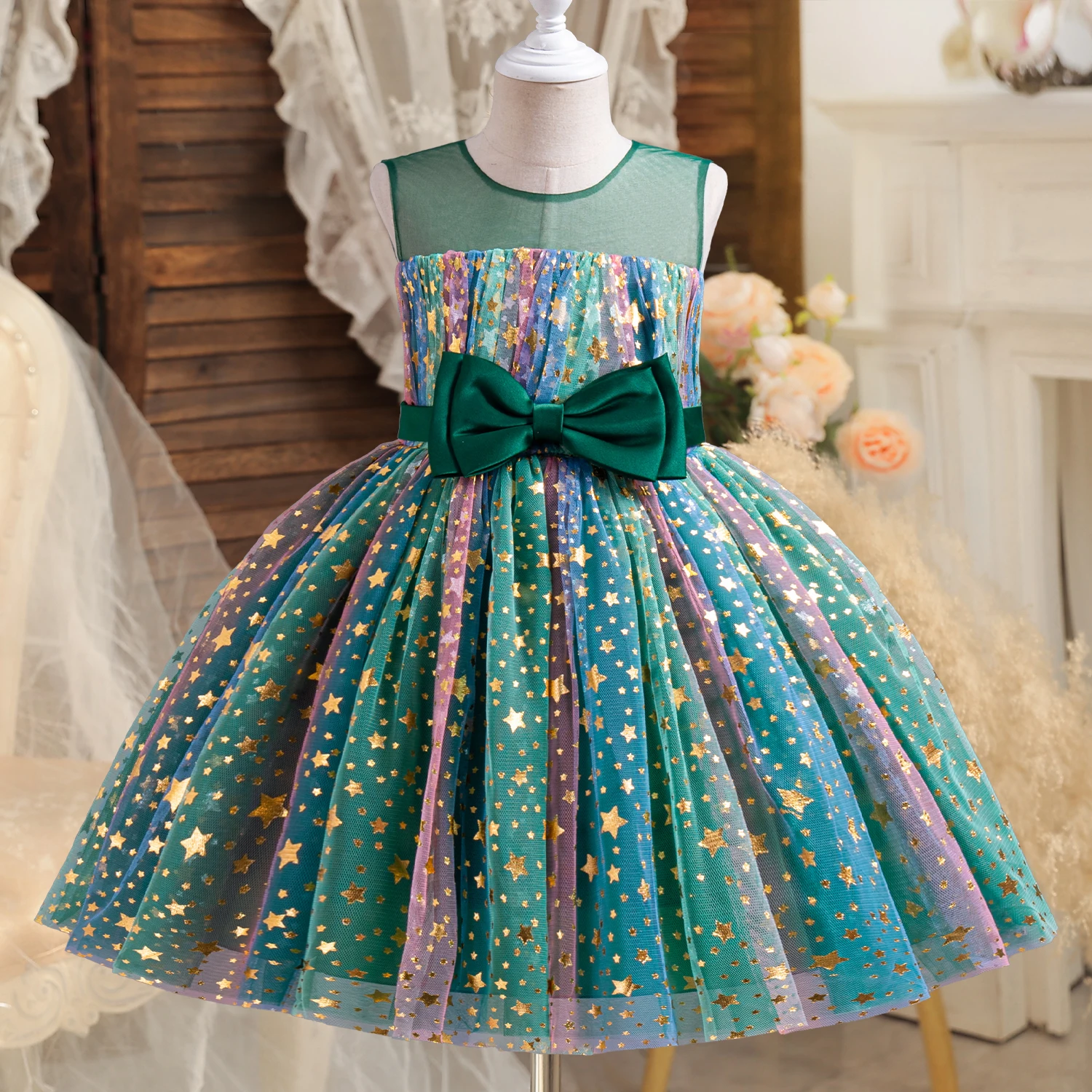 Girls Dress Rainbow Unicorn Princess Dress Cake Layers Tutu Prom Gown for Kids Wedding Evening Formal Party