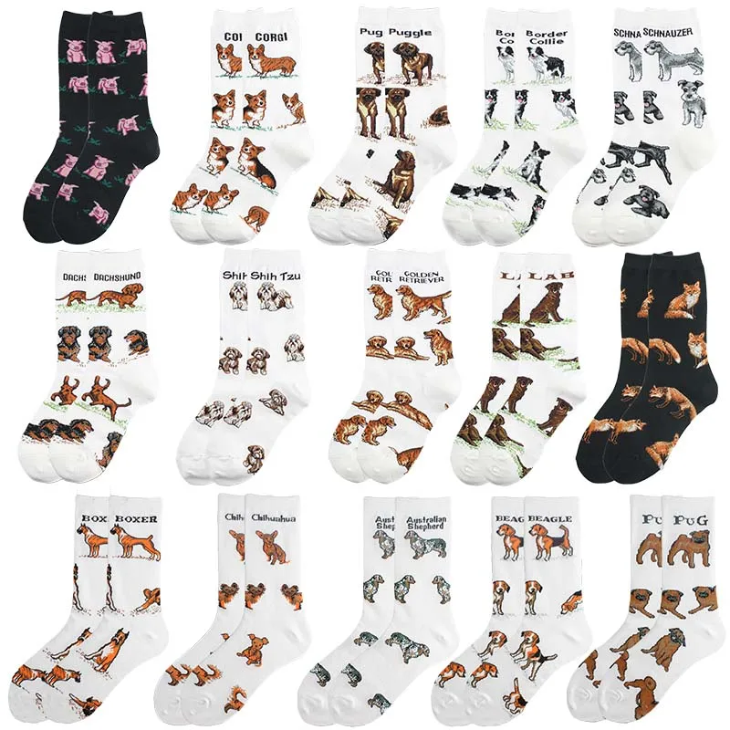 

[EIOISAPRA]Cute Animal Dog Funny Socks Women Pug Corui Puggle Border Collie Dachshund Jacquard Crew Female Calcetines Divertidos