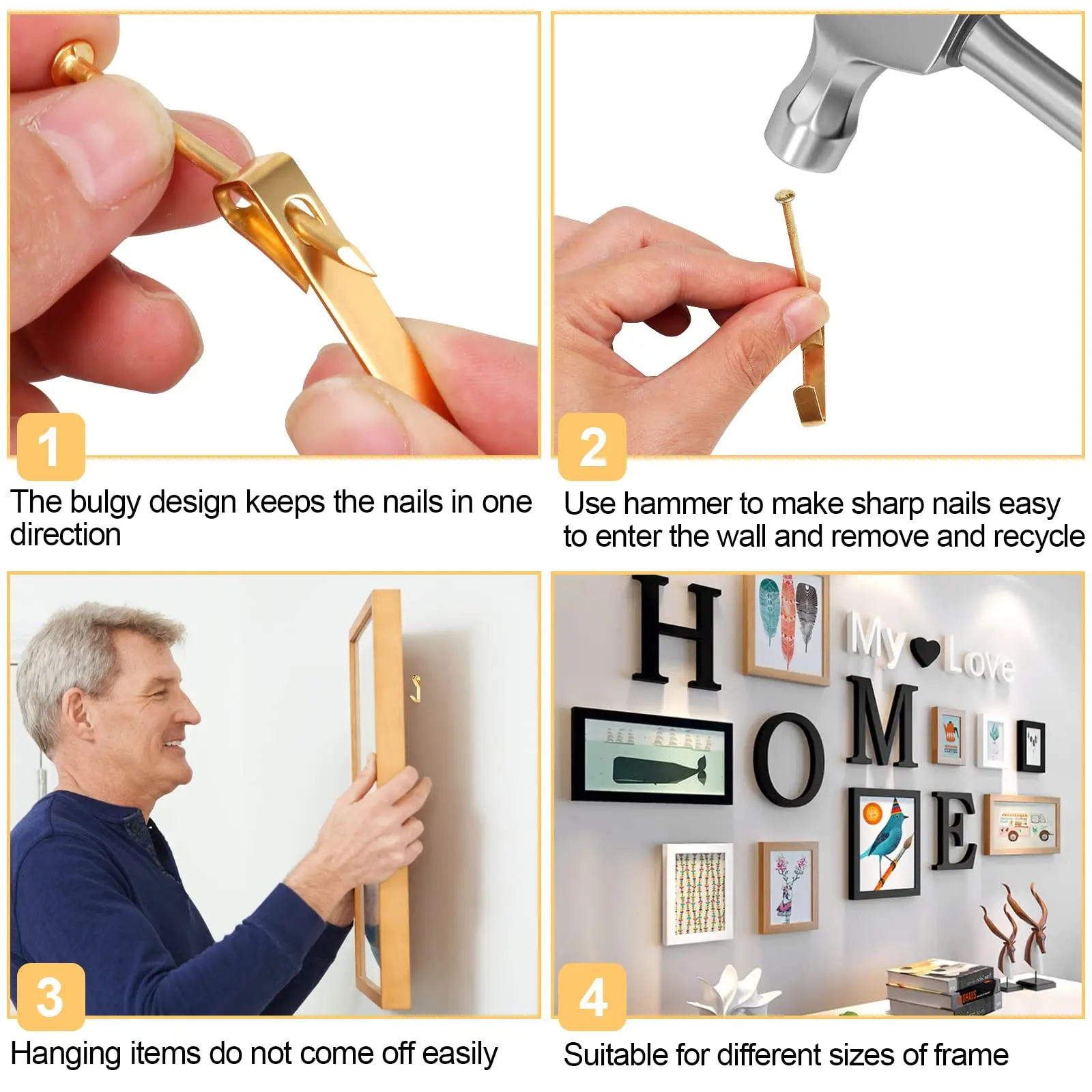 184 Piece Picture Hanging Kit With Gold Metal Hooks