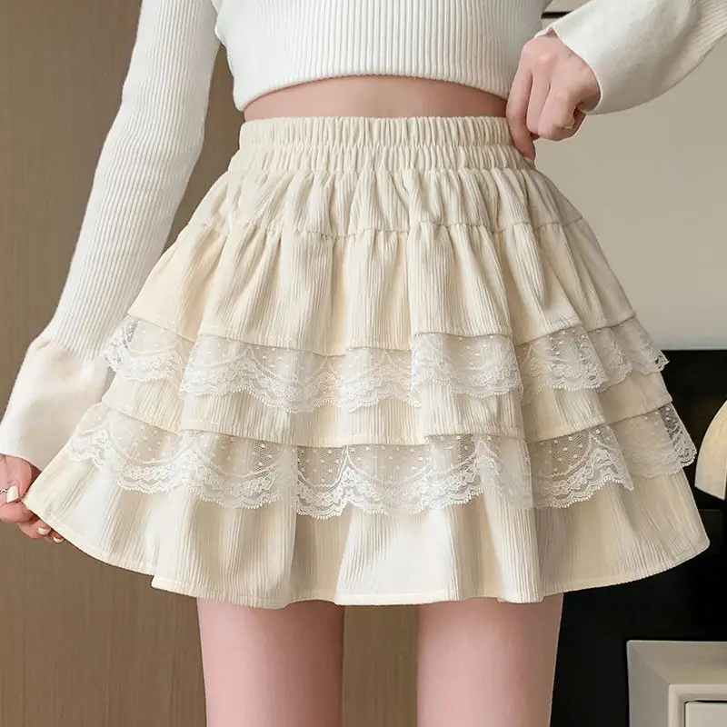 

Deeptown Ruffle Lace Women Mini Skirt Fairycore Lolita Kawaii Short Skirts Sweet Coquette Patchwork Japanese Style Layered Skirt