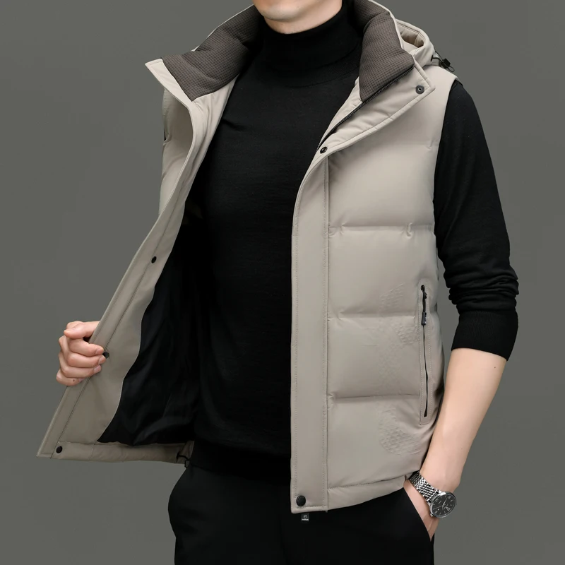 High End 90% White Duck Down Sleeveless Jacket Winter Business Man Warm Waistcoat Male Classic Solid Windproof Thermal Vest