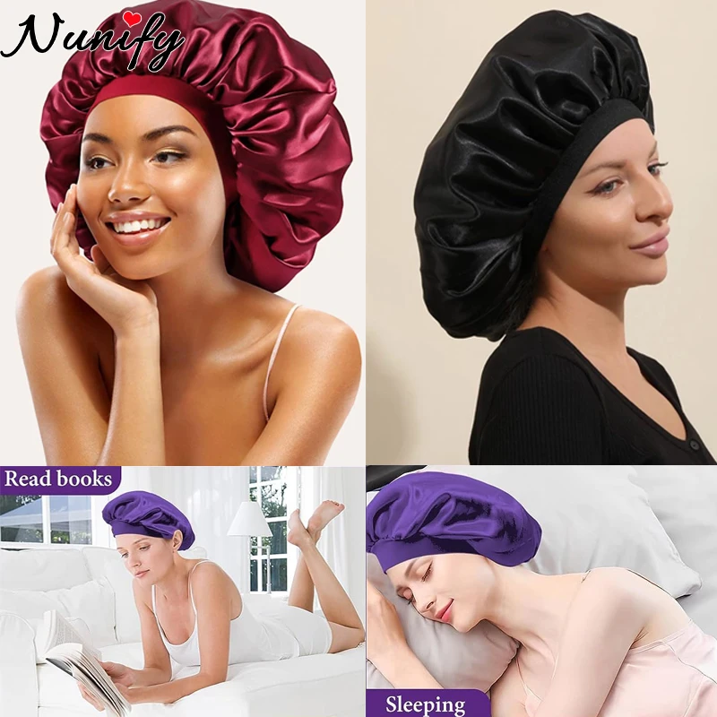 Satin Bonnet Purple Pink For Curly Hair Black Women Sleep Cap Night Head Cover/Wrap Scarf Protect Braid