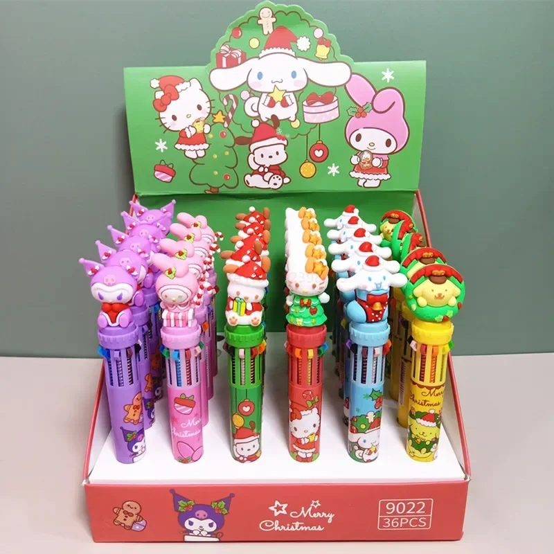 Sanrio 36pcs Ballpoint Pen Christmas 10-color Cartoon Pen 0.5mm Student Kawaii Stationery Press School Office Supplies Gifts
