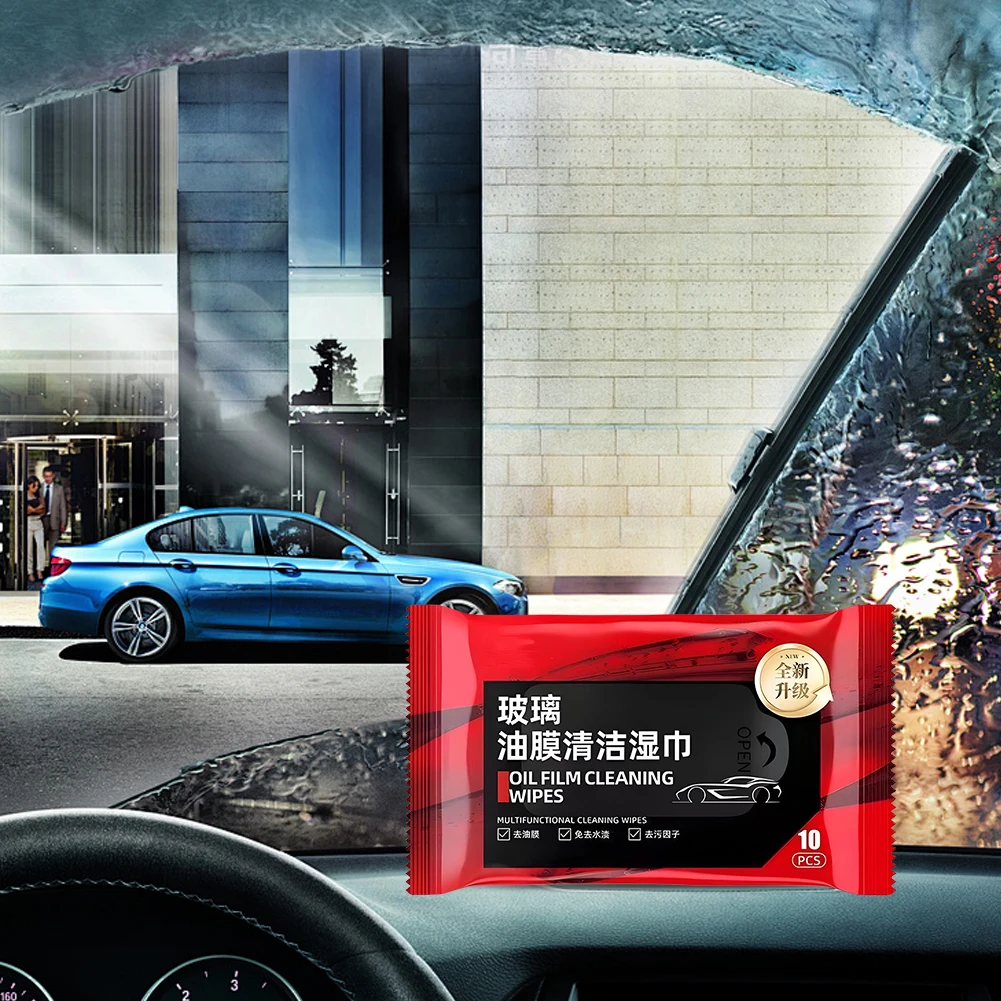 10PCS/Pack Car Oil Stain Cleaner Glass Oil Film Removing Wet Towel Front Windshield Cleaning Vehile Window Decontamination