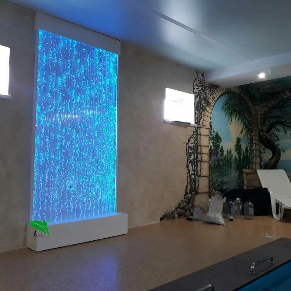 맞춤형 바닥 설치형 아크릴 댄싱 워터 분수 버블 패널 벽 멀티 컬러 LED 조명