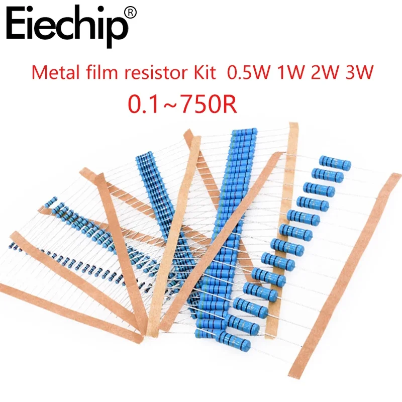 300pcs/150pcs 30 value Metal film resistor pack set 1%  dip resistors 0.5W 1W 2W 3W diy electronic kit (0.1 ohm ~750 ohm ) 300pcs 150pcs metric