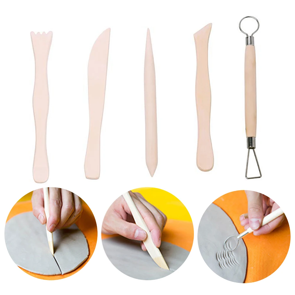 5Pcs of Art Supplies Clay Sculpture Wooden Ceramic Knife Sculpture Carving Shapers Cutters Clay Craft Polymer Clay Tools Set