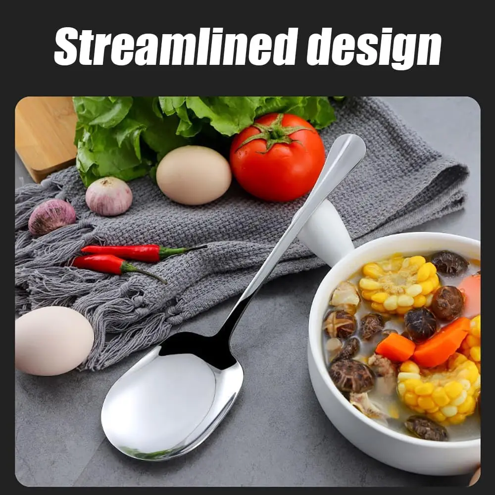 2pcs Large Stainless Steel Soup Spoons Long Handle Square Head Design Serving Spoons Scoops for Dinner Restaurant Tableware