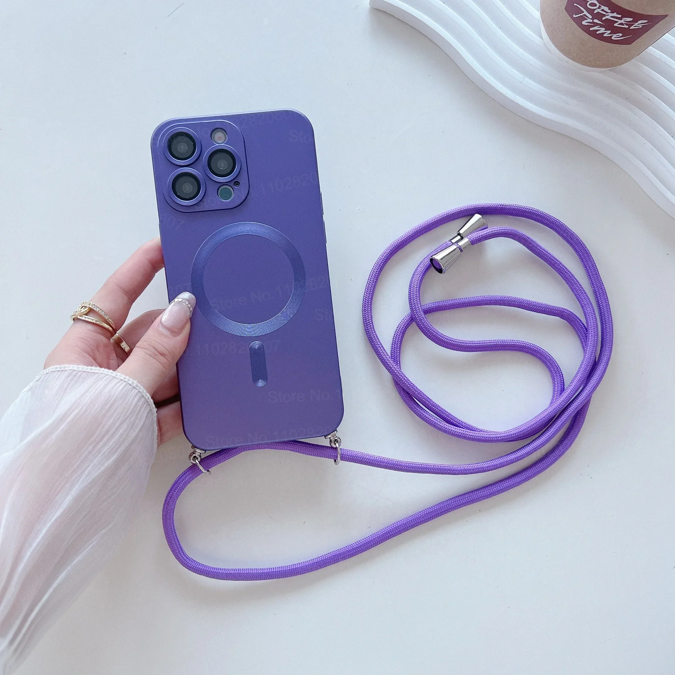 Magnetic Crossbody Shockproof Phone Case with Matte Finish and Lanyard Strap