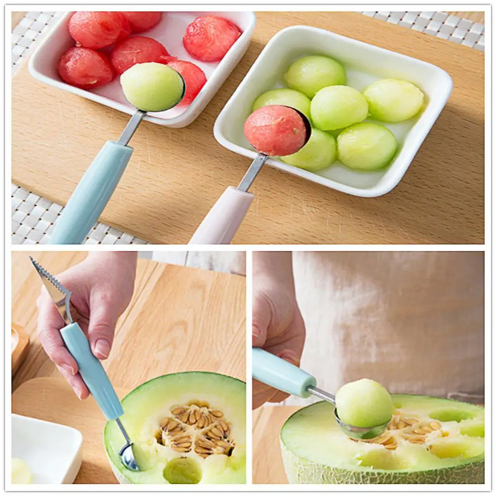 2 in1 Dual-head Stainless Steel Carving Knife Fruit Watermelon Ice Cream Baller Scoop Stacks Spoon Kitchen Accessories Home ice cream scoop