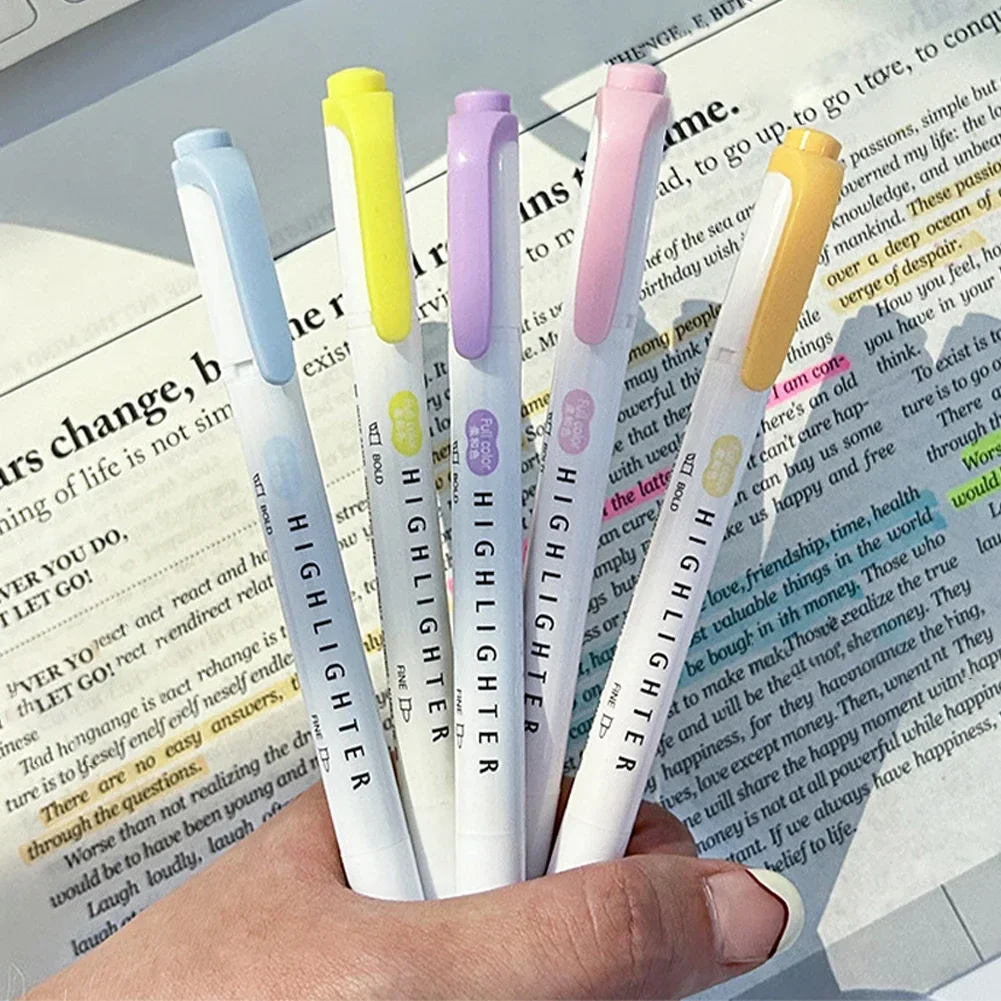 5pcs Pastel Highlighters Dual Tip Fluorescent Hook Pen Colored Mark Pen Cute Markers Journaling Japanese Stationery Highlighter Marker Highlighter Pen Marker Pen