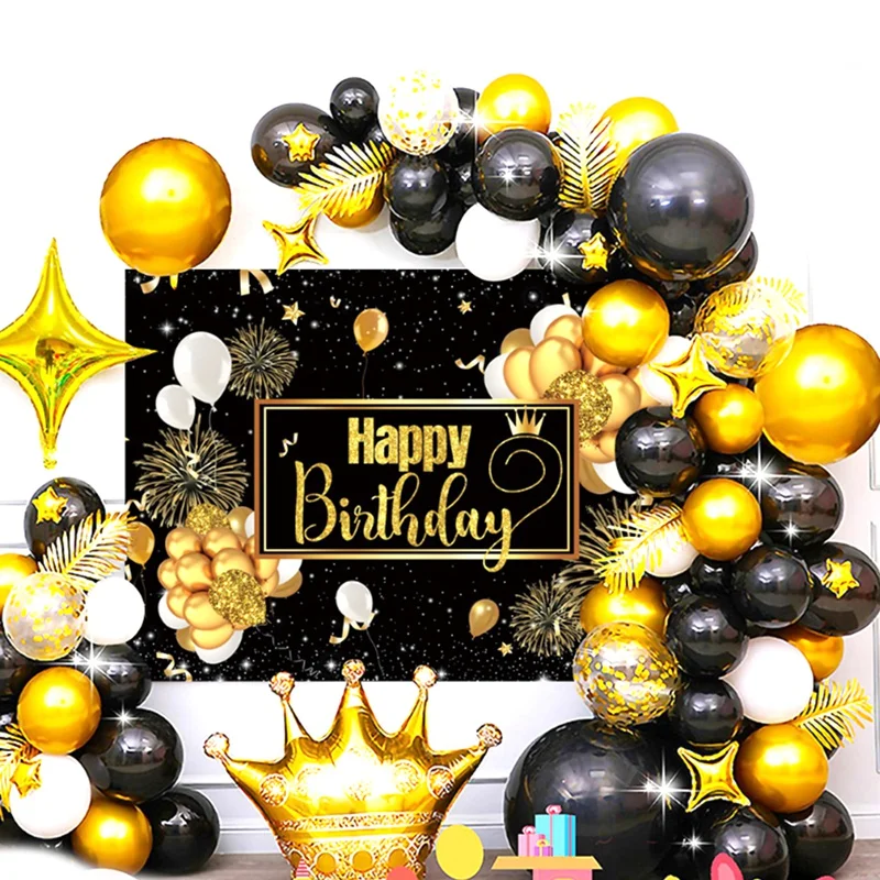 Promotion! 1Set Black And Gold Birthday Party Decorations Balloon Arch Garland Kit Happy Backdrop Banner |