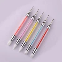 1 PC New Double Way Rhinestone Nail Art Brush Pen Silicone Head Carving Dotting Tool for Women DIY Brush Fashion Dotting Tools 1