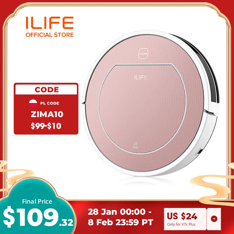 ILIFE V7s Plus Robot Vacuum Cleaner Sweep and Wet Mopping Floors&Carpet Run 120mins Auto Reharge,Appliances,Household Tool Dust 1