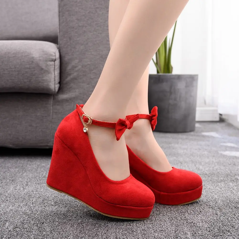 Stylish Red Open Toe Wedge Heel Shoes