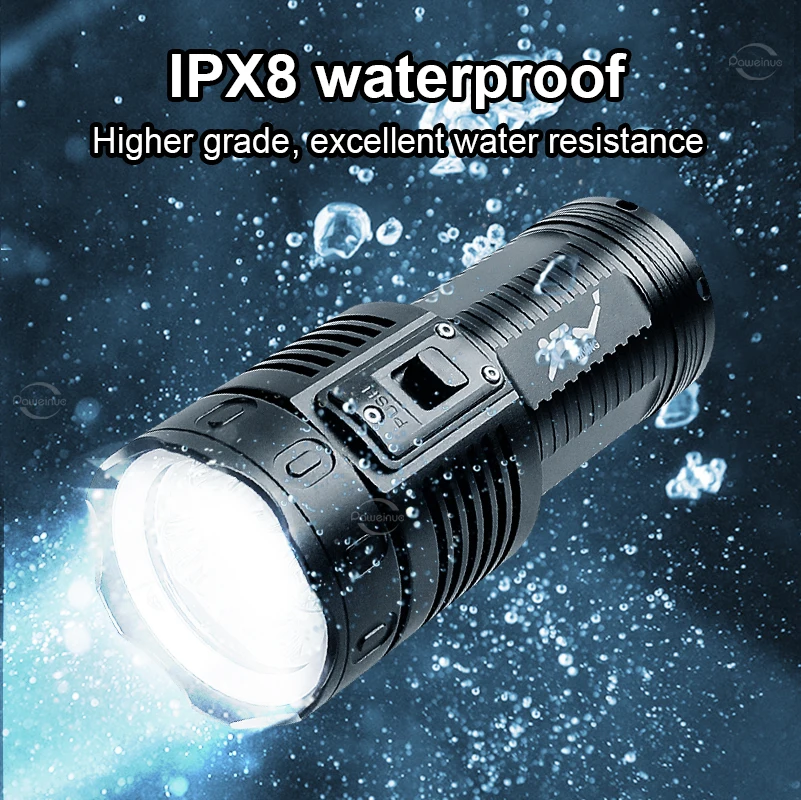 강력한 5 * LED 다이빙 LED 손전등, 다이빙 랜턴, 방수 IPX8 등급 전문 다이빙 조명, 휴대용 토치, 15000mAh