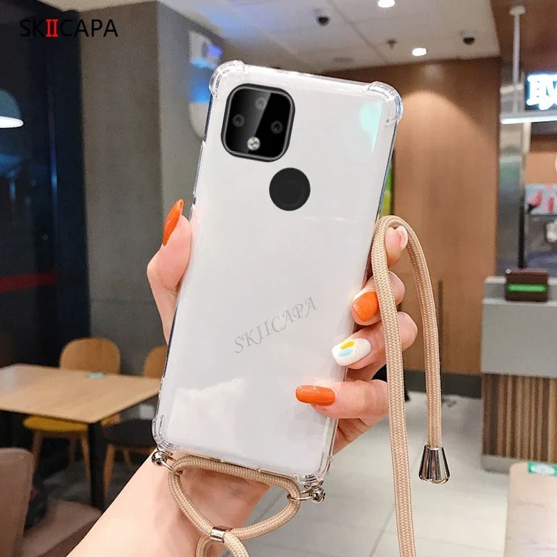 Shockproof Silicone Crossbody Case with Strap - Transparent Cover