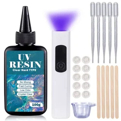 Enhanced Crystal Clear UV Resin Kit with Upgraded Curing Light for DIY Jewelry and Crafting (100g Kit)