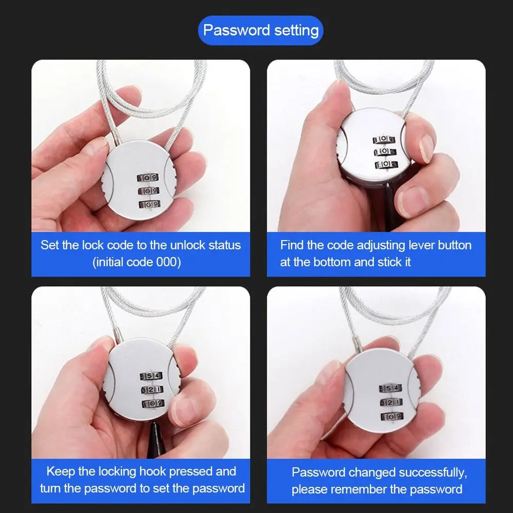 Description Picture 6 of itemExtended Wire Rope Digit Padlock Smart Combination Lock Password Lock Motorcycle Helmet Lock Anti-theft Lock Hardware Accessory