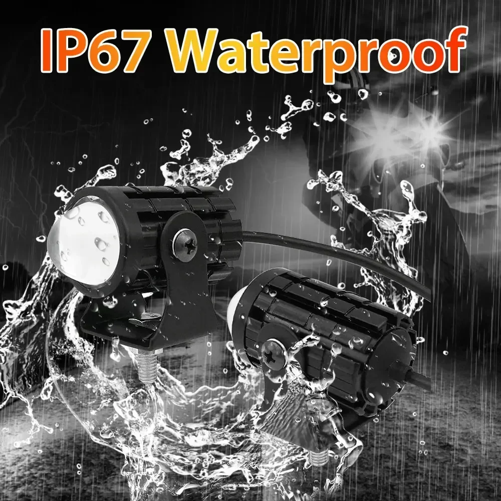 Dual Color Motorcycle LED Headlight with Switch 12V Auxiliary Spotlight Lamp Mini Projector Universal Driving Light