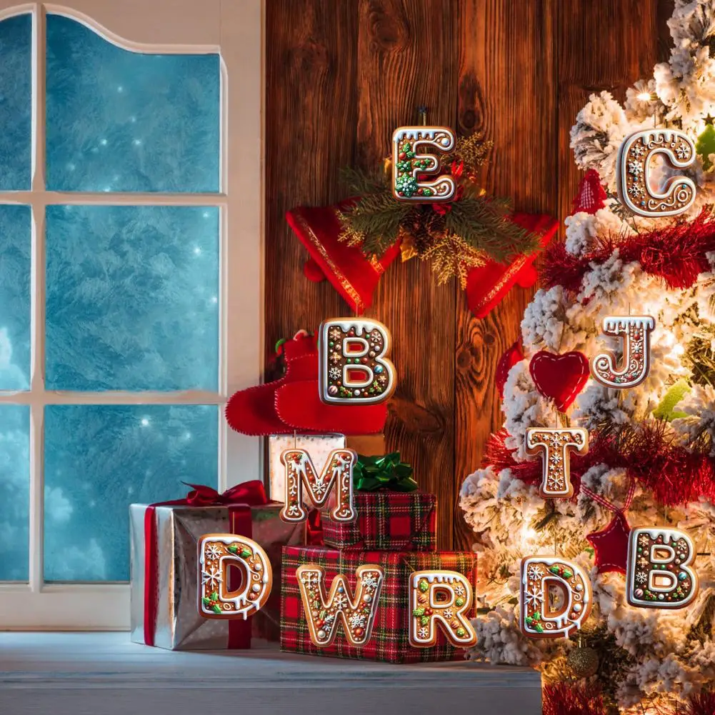 Gingerbread Alphabet Ornaments 26 Initial Letter Candy Cane Pendant with Berries Pattern Mini Monogram Christmas Tree Ha 1/26Pcs christmas decorations
