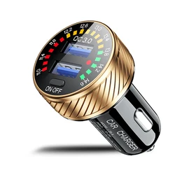 Dual USB Waterproof Fast Charging Car Charger with LED Voltmeter and On/Off Switch (Gold)