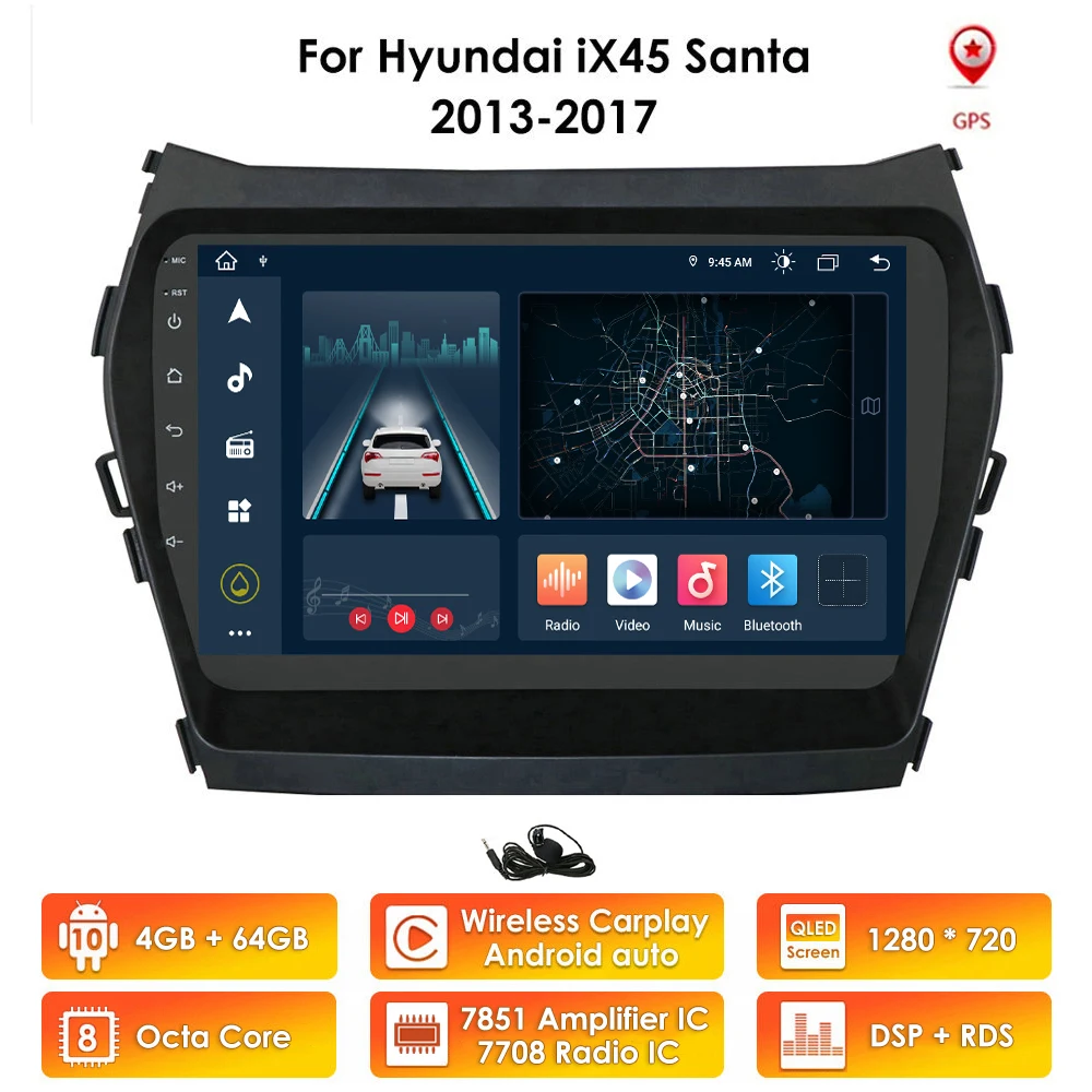 

Автомагнитола 2DIN Android 10 для Hyundai IX45 Santafe 2013 - 2015 2017, GPS-навигация, стерео, мультимедиа, Wi-Fi, 9 дюймов, Bluetooth