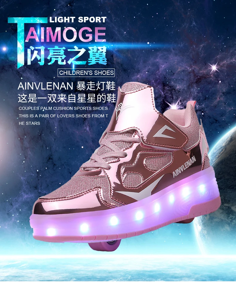 Description Picture 2 of itemKids Roller Shoes Removable Wheel Lights Roller Skate Shoe Boys Girls Casual Sneakers Usb Charge LED Flashing Child Sports Shoes