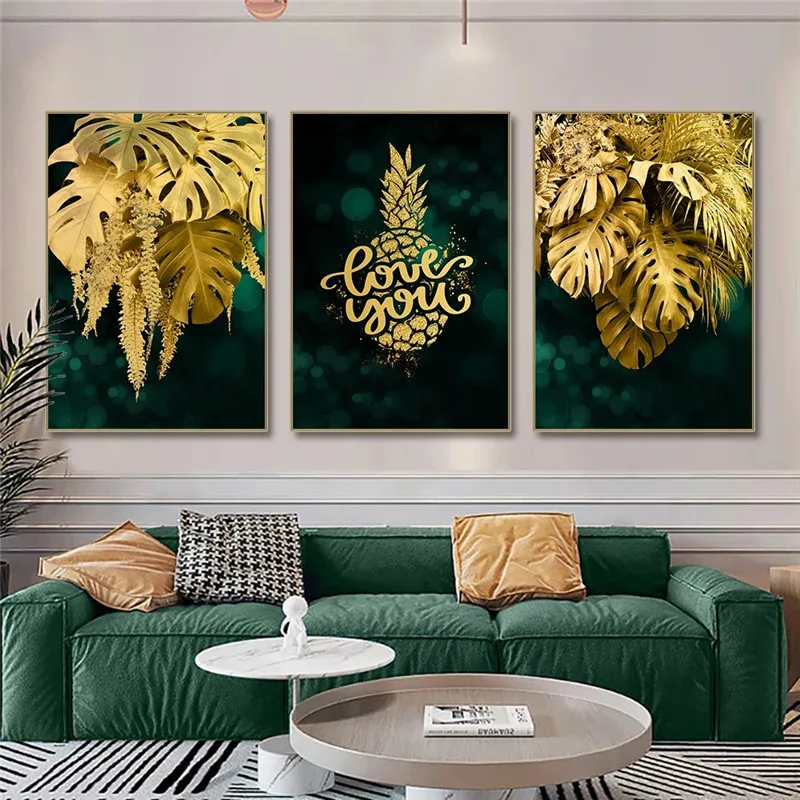 

Golden Monstera Leaf Canvas Painting Plants Love You Picture Wall Art Prints Posters for Living Room Decoration Home Decor