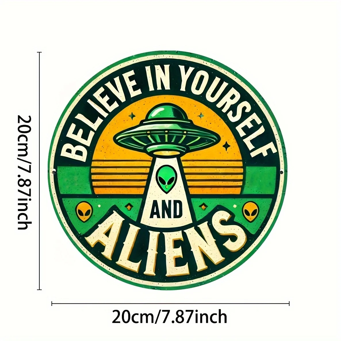 자신과 외계인을 믿으세요 UFO 원형 금속 사인, 레트로 외계인 예술, 빈티지 스타일 SF 장식 선물