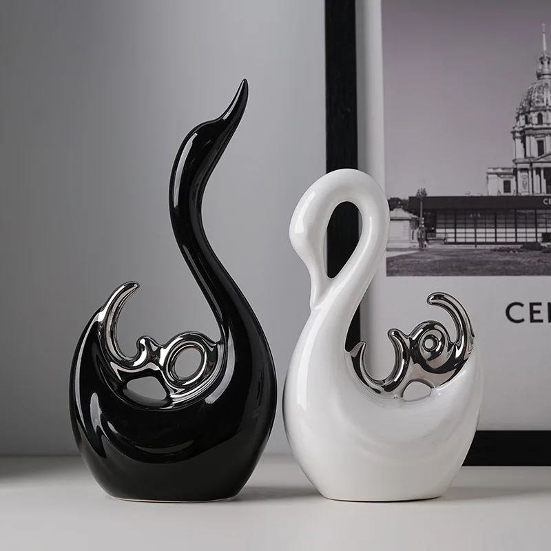 

Modern minimalist couple swan ceramic ornaments for home, living room, foyer, wine cabinet decoration