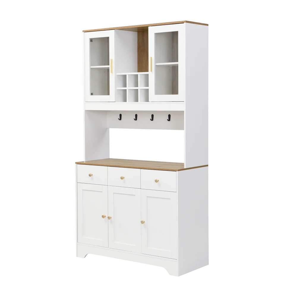  PINGGO Weißes Holz-Sideboard 94,5x30x175,5cm Aufbewahrungsschrank für Wohnzimmer Esszimmer – Detail 13