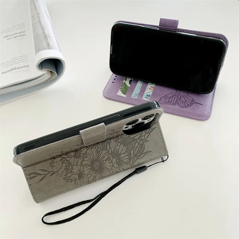 Butterfly Leather Flip Wallet Phone Case - Fashionable Design