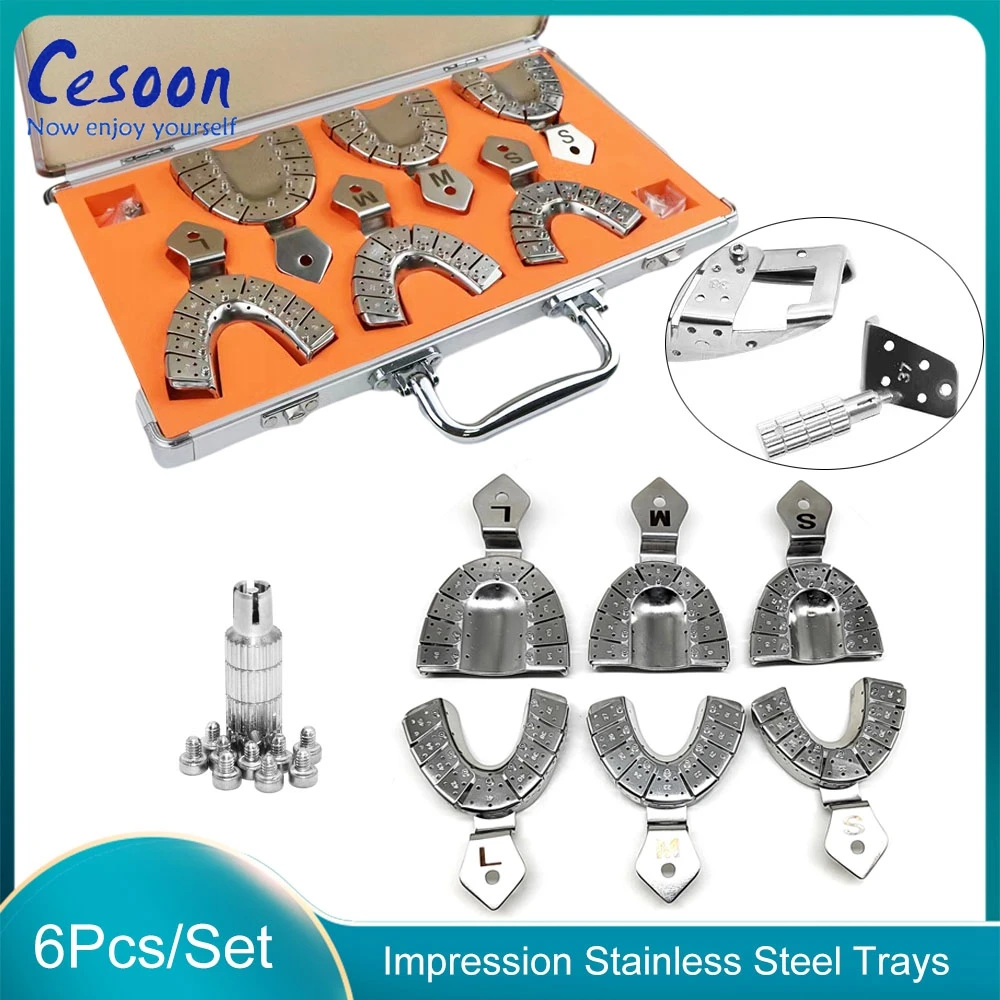 

6Pcs Dental Impression Stainless Steel Trays Removing Segments Position of the Abutments Dentistry Materials Teeth Holder S/M/L