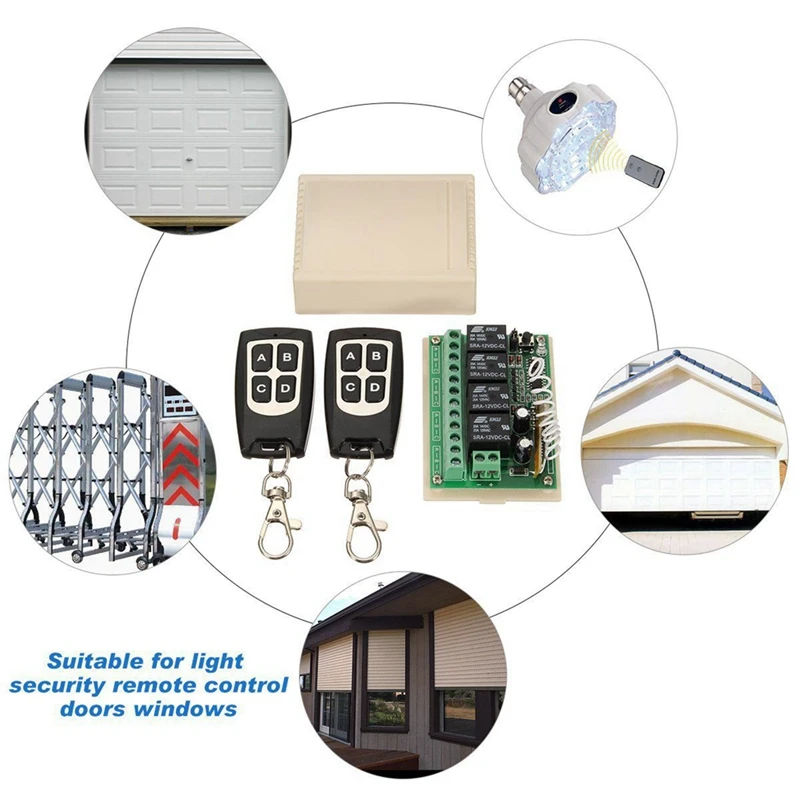 12V 4CH Channel 433Mhz Wireless Remote Control Switch Integrated Circuit With 4 Transmitter DIY Replace Parts Tool Kits