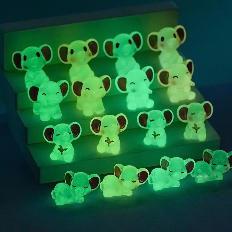 10Pcs Luminous Elephant Figures Fairy Garden Micro Landscape Ornament Glowing In Dark Miniature Flower Potted Decor