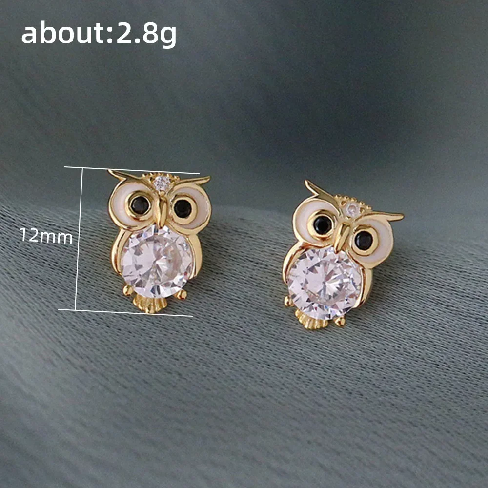 Cute Inlaid Zircon Owl Earrings Small and Exquisite Animal Creativity Advanced Women's Allergy Jewelry animal earrings