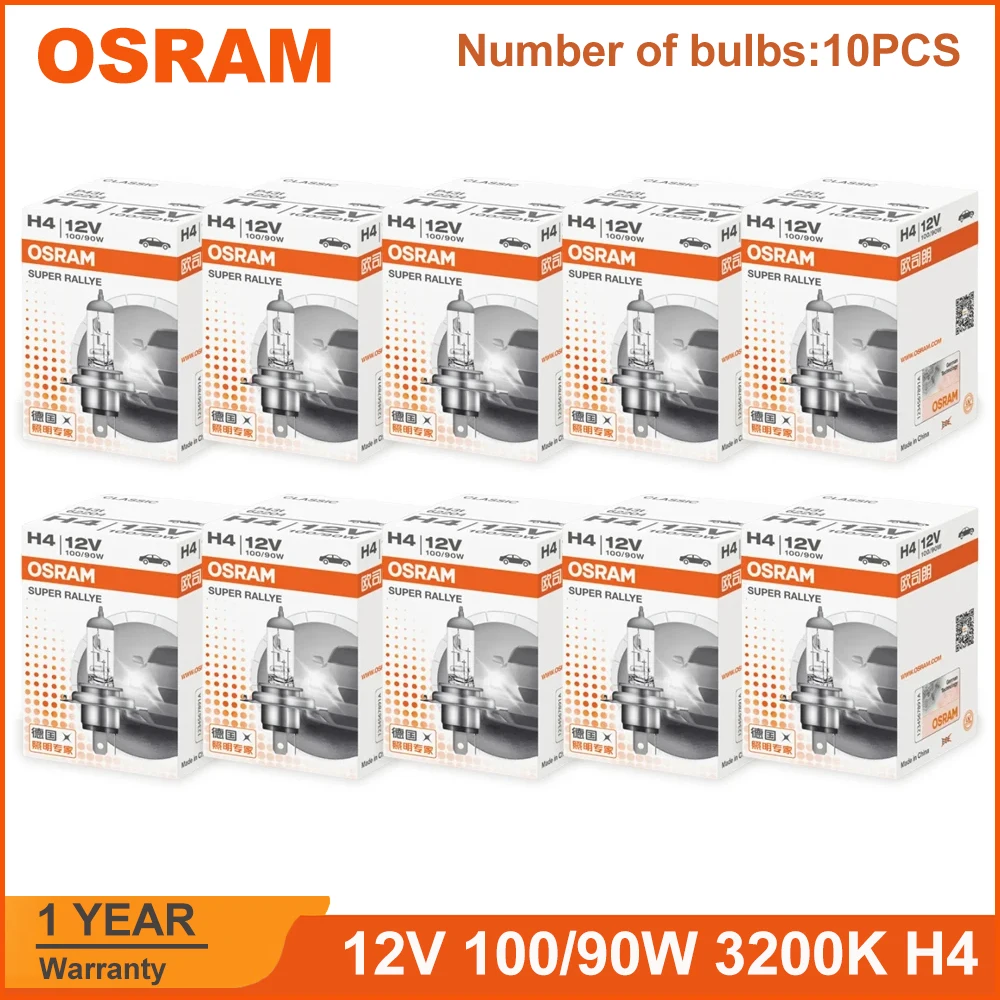 OSRAM 자동차 할로겐 헤드라이트 자동 전구, Hi/lo 빔, H4, 9003, HB2, 12V, 100 W, 90W, 62204 P43t 슈퍼 랠리, 3200K, 2900, 1700lm