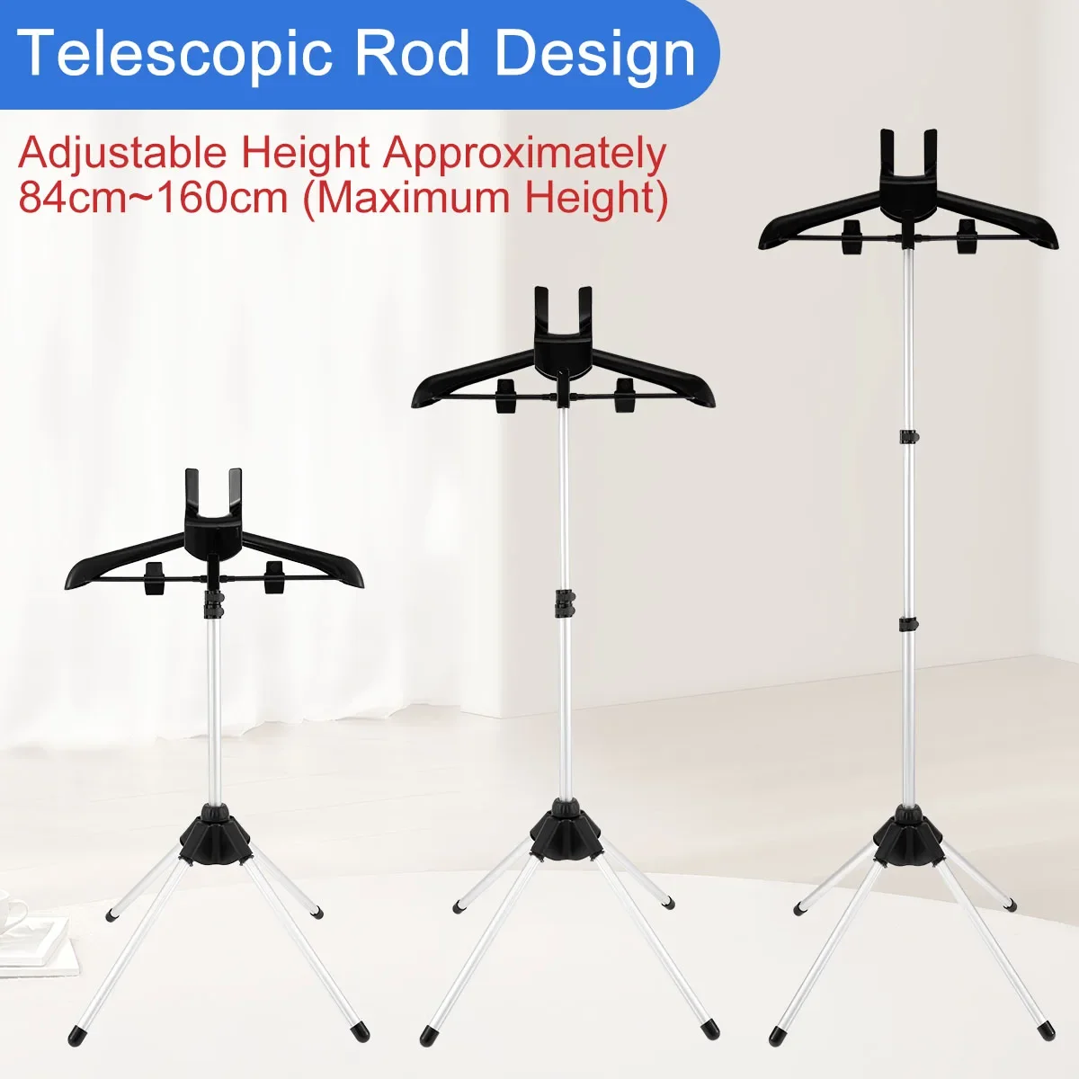 Steamer Stand Telescopic Foldable Standing Garment Hanger with Hand-held Ironing Board for Steaming Clothes