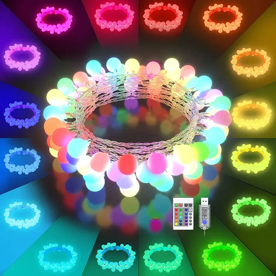 

20M 200 LED RGB Changeable Globe String Lights Outdoor Christms Globe Ball Fairy Lights USB Powered for Bedroom Patio Decor