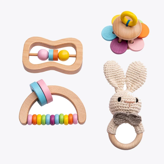 1Set Baby Montessori Toys Crochet Animal Rattles for Newborn Baby Pacifier Educational Uarent-child Games Baby Cognitive Toys 1