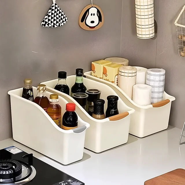 2/3pcs Plastic Under Sink Organizer with Wheels, Bottle Organization Bins Kitchen Cabinet Organizers Plastic Basket for Under 4