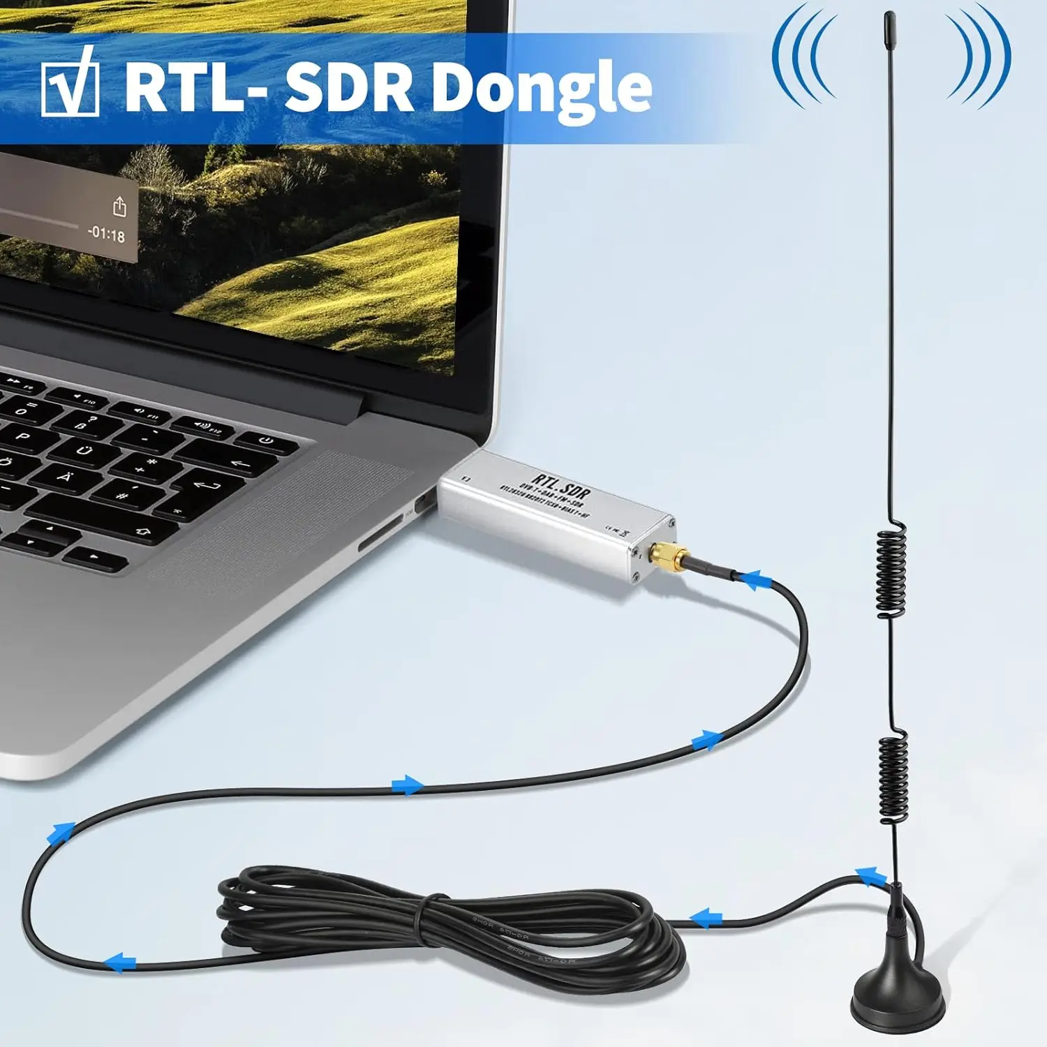 1090MHz ADS-B 受信機アンテナ 6dBi 磁気ベース航空用 RTL SDR
