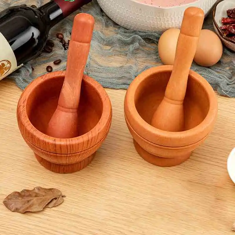 Garlic Grinder Pressing Mashed Pot Manual Mashing Medicine Jujube Wood Pounding Stone Mortar