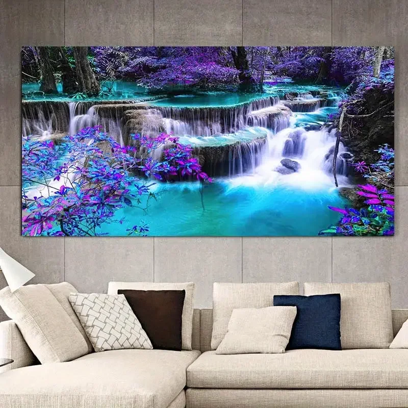 Landscape Waterfall Canvas Painting Wall Art Beach Sunrise Poster Print Picture For Nordic Home Decor Living Room Wall Decor 1PCS Wooden Inner Framed or Frameless (or Black Aluminum Alloy Framed)