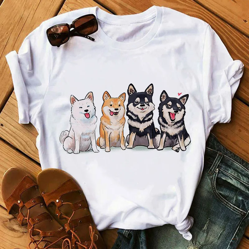 

Shiba Inu Kawaii Graphic Print Women T-shirt Harajuku Aesthetic Short Sleeve Tshirt 2023 Korea Fashion Casual Top Female T Shirt