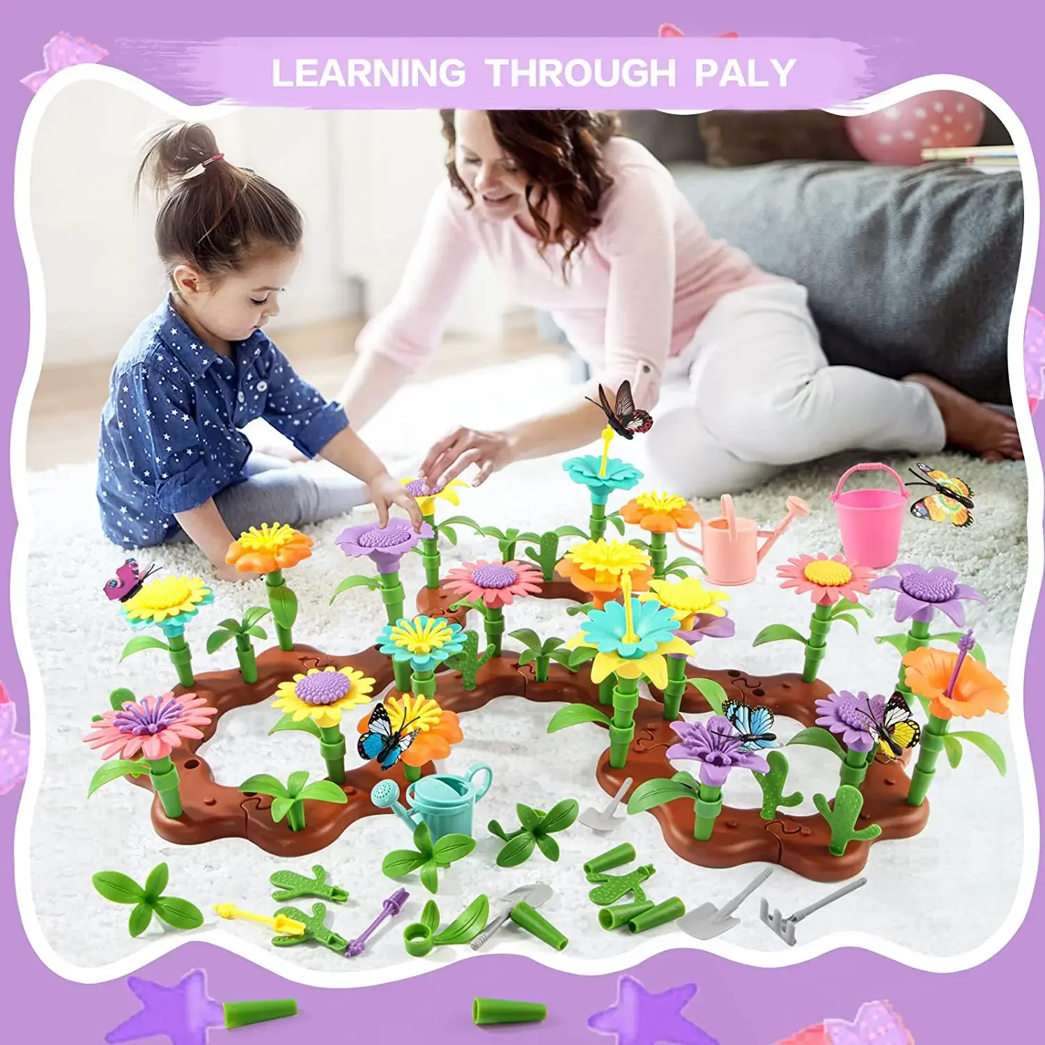 Flower Garden Building Toys Set For Kids STEM Educational Activity for Preschool Toddler Creativity Stacking Block Games Gift 4