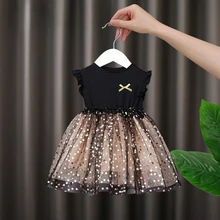 

1-6 Years Girls Princess Dresses 2022 Spring New Korean Style Summer Soft Mesh Lace Cotton Baby Dress Toddler Children Clothing