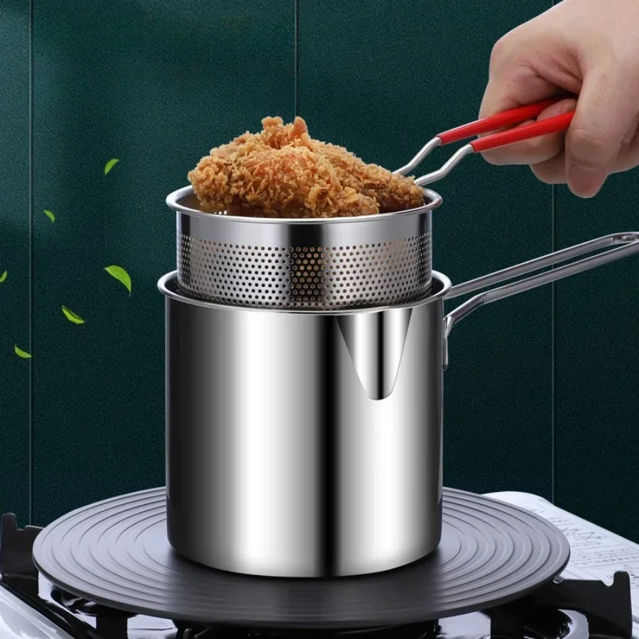 Stainless Steel Fryer With Frying Basket Multifunctional Small Pot Kitchen Frying Chicken Cooking Tools